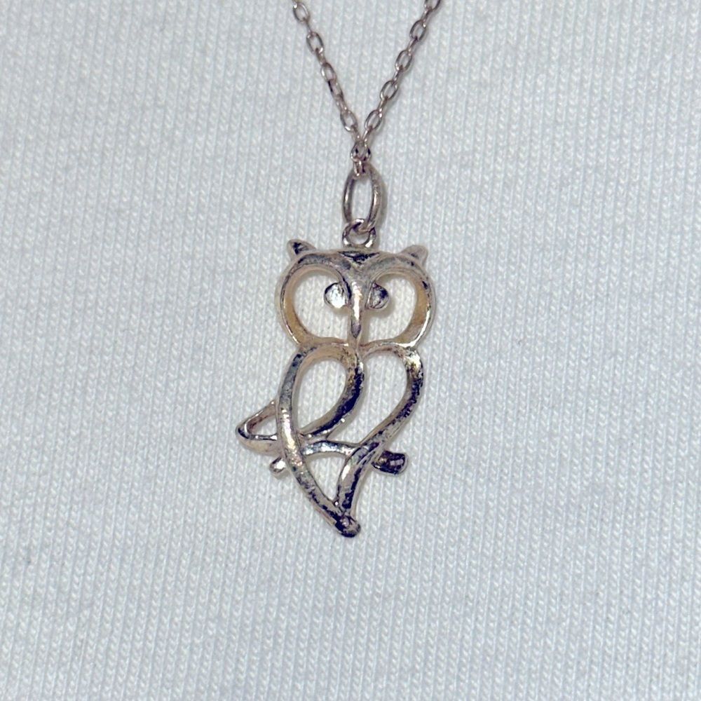 Vintage 925 Silver small owl‎ pendant necklace made in Italy